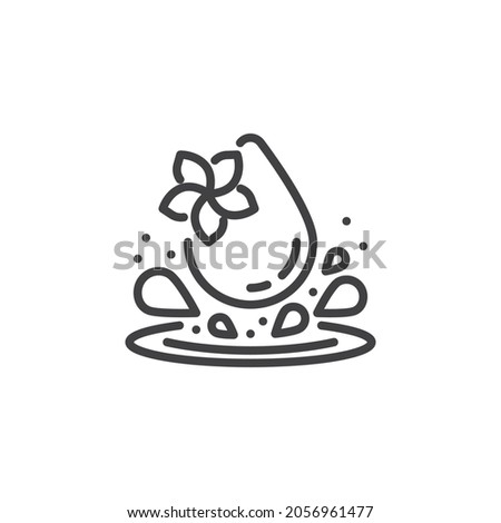 Essentials oil drop splash line icon. linear style sign for mobile concept and web design. Drop and flower outline vector icon. Spa treatment symbol, logo illustration. Vector graphics Royalty-Free Stock Photo #2056961477