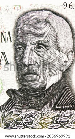 50 Pesos banknote, Bank of Argentina, closeup bill fragment shows Jose de San Martin, issued 1974