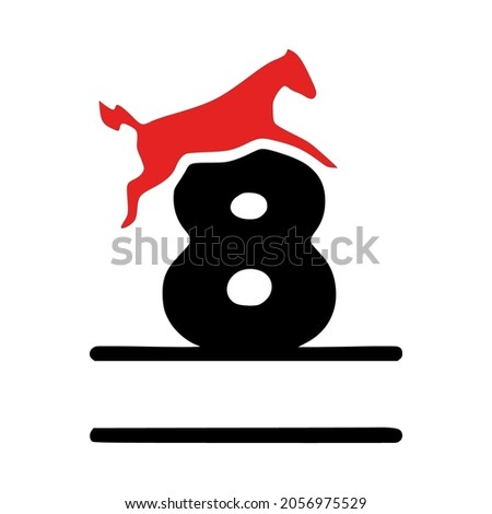 Number 8 and horse personalized monogram, initial clip art isolated on white background