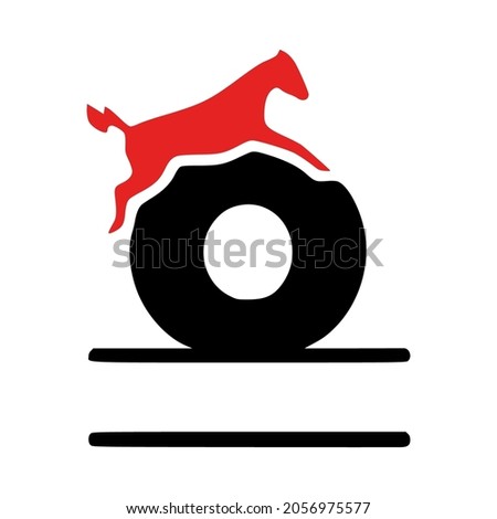 Letter o and horse personalized monogram, initial clip art isolated on white background