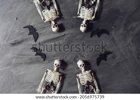 Skeleton halloween Decoration on wooden Background
