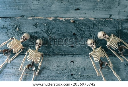Skeleton halloween Decoration on wooden Background