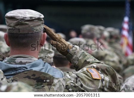 US soldier salute. US army. Military of USA. Veterans Day.  Royalty-Free Stock Photo #2057001311