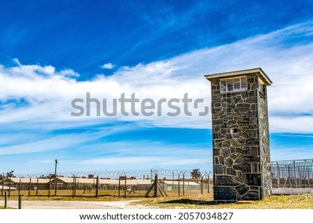 Watchtower and barracks of the prison at Robben Island, Cape Town, South Africa, Africa Royalty-Free Stock Photo #2057034827