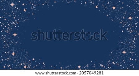 Blue background with stars and place for text. Cosmic blue banner with copy space for astrology, tarot, horoscope. Modern vector wallpaper. Royalty-Free Stock Photo #2057049281