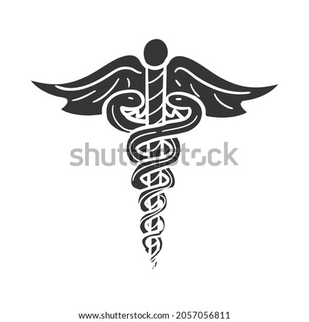 Medicine Icon Silhouette Illustration. Caduceus Vector Graphic Pictogram Symbol Clip Art. Doodle Sketch Black Sign.