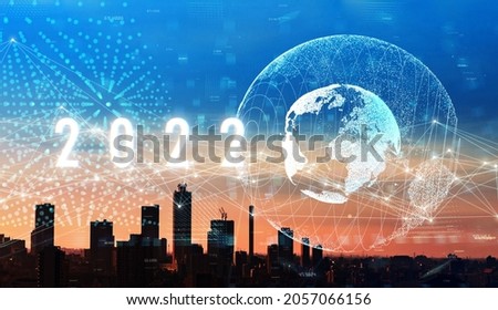 New year concept of 2022. New year's card. Global network.