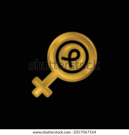 Breast Cancer gold plated metalic icon or logo vector