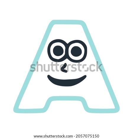 Letter a happy eccentric smiling character, smiley face vector clip art