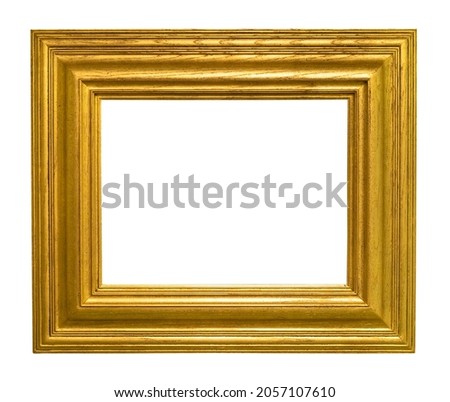 extra wide golden wooden picture frame cutout on white background