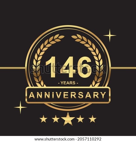146 years anniversary golden color with circle ring and stars isolated on black background for anniversary celebration event luxury gold premium vector