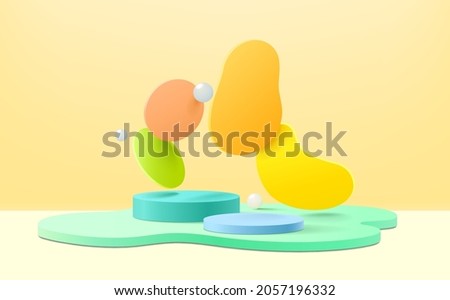3d rendering of podium and abstract geometric with empty space for kids or baby product. Royalty-Free Stock Photo #2057196332