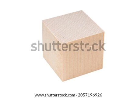 Wooden block, cube isolated on white. Cube shape with blank edges for text, ideas