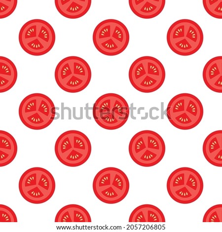 Cute Tomatoes Slices Seamless Pattern Vector Background Illustration. Cartoon Flat Design Simple. Sweet Sour Sauce. Pizza, Burger, Sandwich, Pasta Food Ingredients. Solanum lycopersicum Berry.  Royalty-Free Stock Photo #2057206805