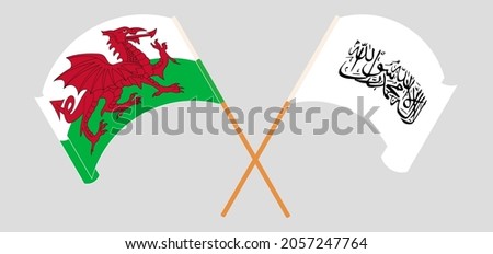 Crossed and waving flags of Wales and Taliban