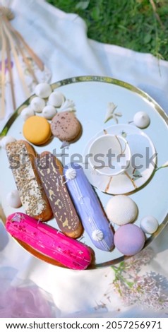 A top view on colored pastries