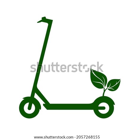 Green e-scooter icon. Motorized or electric scooter in eco style. Vector Illustration