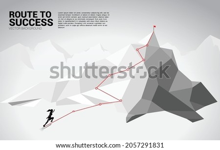 Silhouette of businesswoman running on Route to the top of mountain. Concept of Goal, Mission, Vision, Career path, Vector concept Polygon dot connect line style