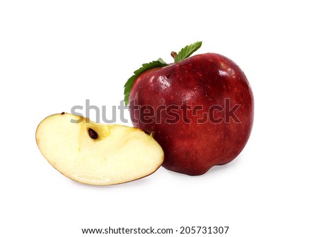 Red apple sliced. Isolated on white background.
