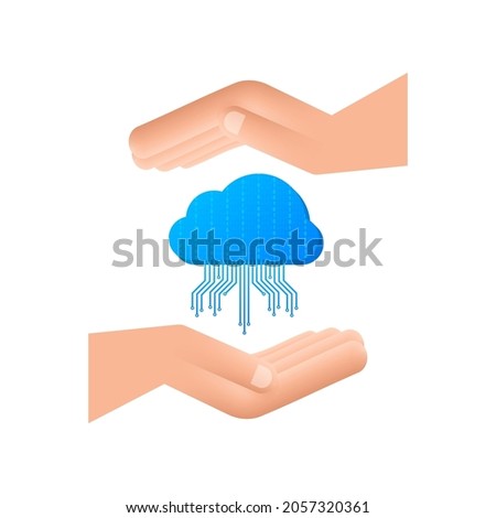 FTP file transfer icon on hands. FTP technology icon. Transfer data to server. Vector illustration.