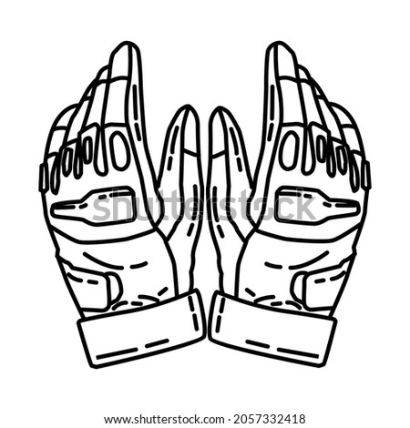 Police Tactical Gloves Part of Police Equipment and Accessories Hand Drawn Icon Set Vector.