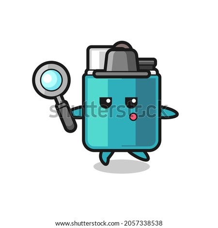 lighter cartoon character searching with a magnifying glass , cute design