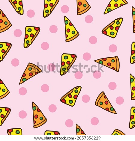 Tempting Pizza Slice Art: Elevate your designs with this hand-drawn vector of a pizza slice on a pink background. The fast-food icon creates a visually tempting and delightful illustration
