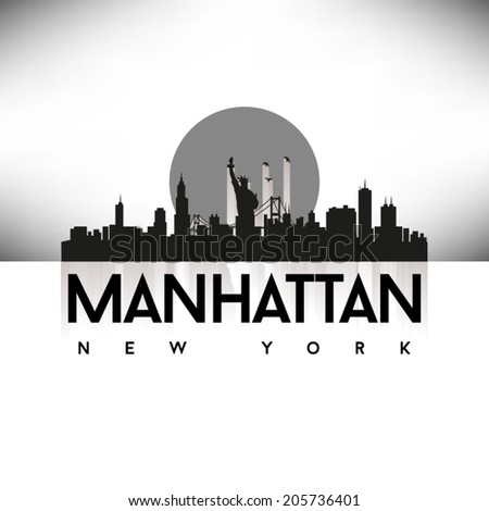 Manhattan New York United States of America States/Cities Skyline Silhouette Black Design, vector illustration.
