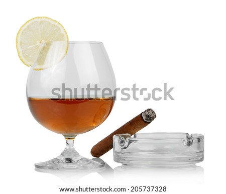 Whiskey and smoking cigar