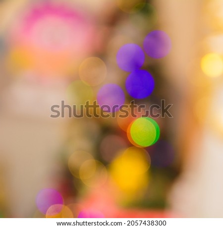 Christmas bokeh, christmas tree with lights in blur