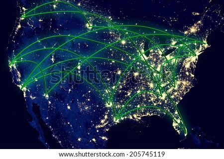 United States network night map from space. Elements of this image furnished by NASA.
