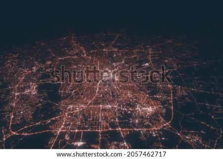 San Antonio aerial view at night. Top view on modern city with street lights. Satellite view with glow effect