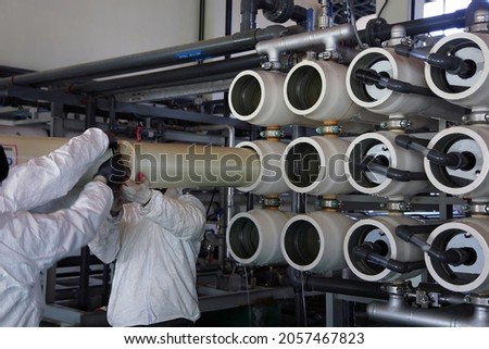 Membrane replacement in seawater desalination plant Royalty-Free Stock Photo #2057467823