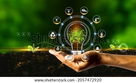 Smart Farming Concept.
Green environment with Center and spoke Concept ,Plant on center and rotating Icons Royalty-Free Stock Photo #2057472920