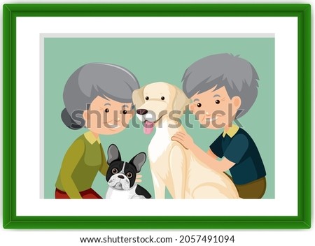 A picture frame of old couple with their dogs illustration