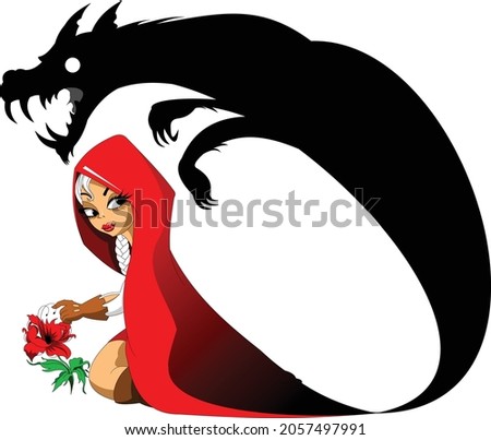 A a girl in a red cloak casts a shadow in the form of a wolf