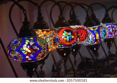 Colorful lights on stained glass