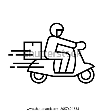 Shipping fast delivery man riding motorcycle icon symbol, Pictogram flat outline design for apps and websites, Isolated on white background, Vector illustration