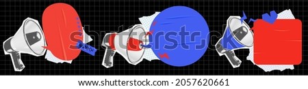 Collage element for message with louspeaker and realistick stickers. Vintage vector set. Royalty-Free Stock Photo #2057620661