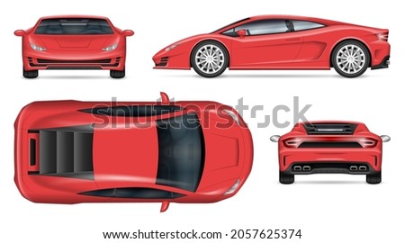 Sports car vector mockup on white background for vehicle branding, corporate identity. View from side, front, back, and top. All elements in the groups on separate layers for easy editing and recolor Royalty-Free Stock Photo #2057625374