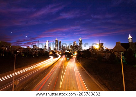 Overlook of Atlanta downtown at dusk