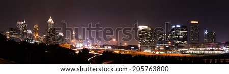 Panorama overlook of Atlanta downtown at dusk