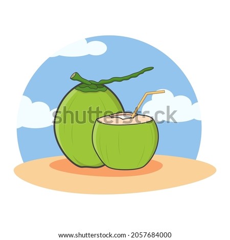 Green coconut and green coconut cut open vector graphics