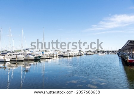 Marina with yachts under the blue sky. Embankment St. Petersburg Florida.