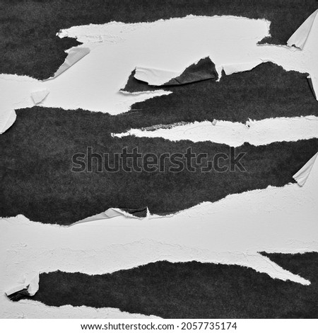 Black and White Torn Paper Collage Style, Ripped Paper Effect, Texture Abstract Background, Copy Space for Text. Royalty-Free Stock Photo #2057735174