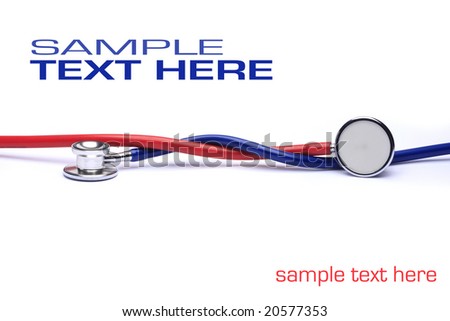 red and blue stethoscopes isolated in white background