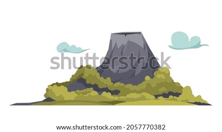 Cartoon composition of sleeping volcano and green trees vector illustration