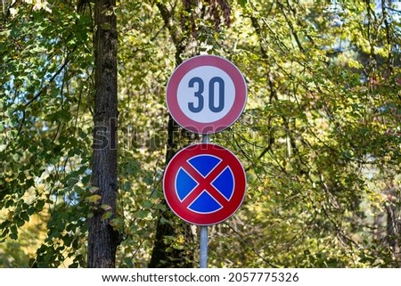 Speed limit and no stopping traffic signs in Europe