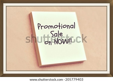 Text promotional sale on now on the short note texture background