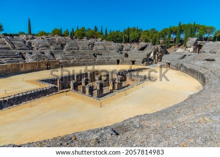 The Roman amphitheatre at Italica, Spain Royalty-Free Stock Photo #2057814983